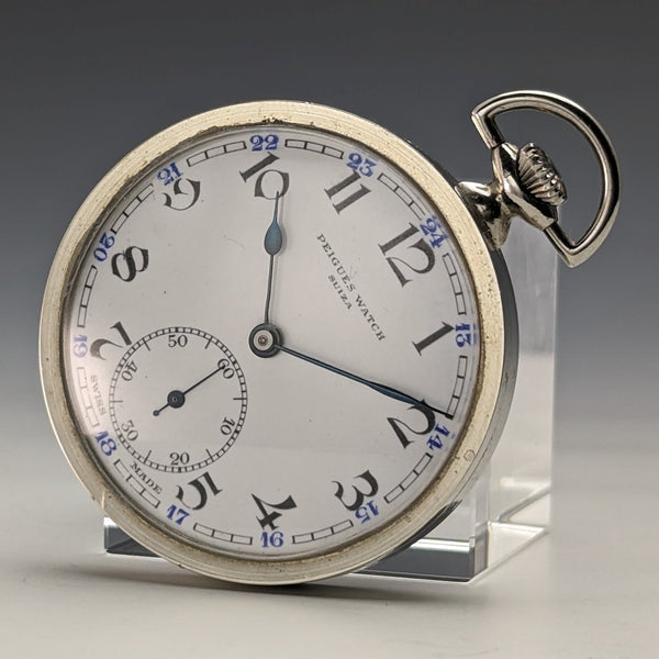 Vintage Swiss PEIGUES pocket watch Art Deco coin type case works well